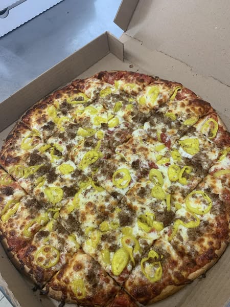 Don Gino’s pizza with sausage and banana peppers